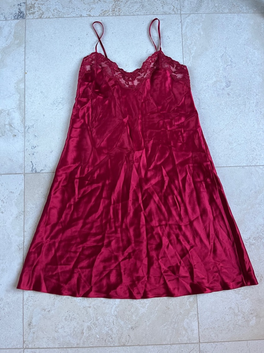 Stunning Nordstrom Silk Lace-Trim Slip Chemise in Deep Red